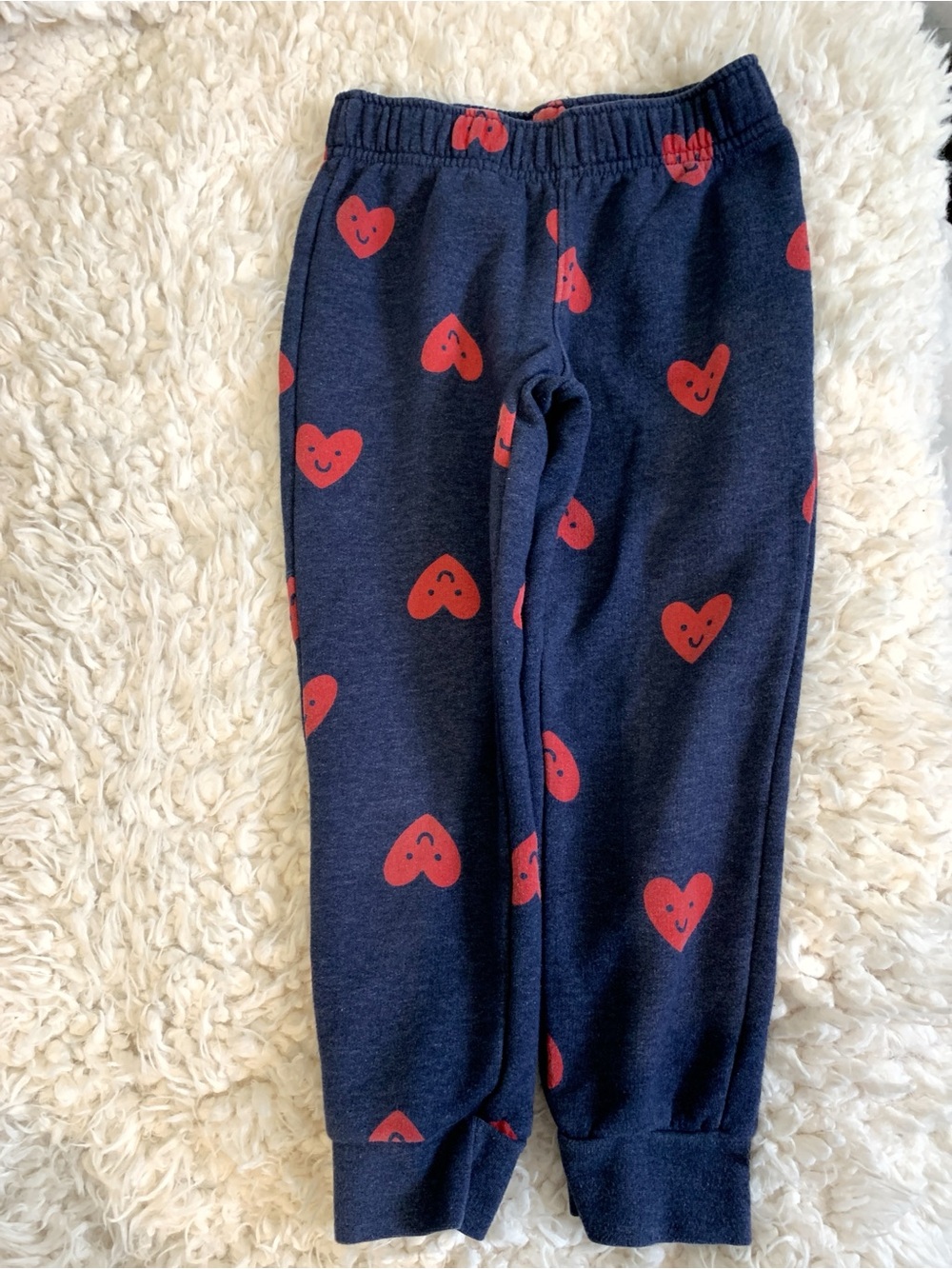 Cat & Jack Unisex Navy Blue Sweatpants with All Over Red Heart Print 4T